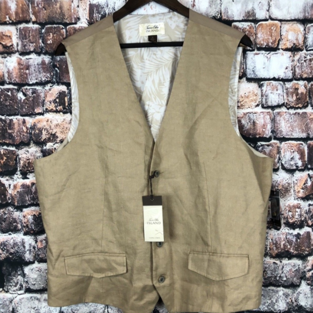 $89 Mens Tasso Elba NEW XL Tan Beige BUTTON VEST